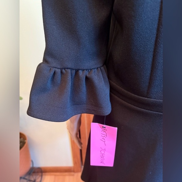 NWT Betsey Johnson Leopard Tie Front Fit & Flare Black Dress White Collar Sz 12 - Picture 5 of 16